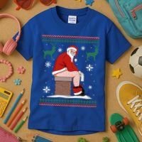Santa Pooping Down The Chimney Ugly Christmas Sweater Meaningful Gift Kids T-Shirt thumb 3