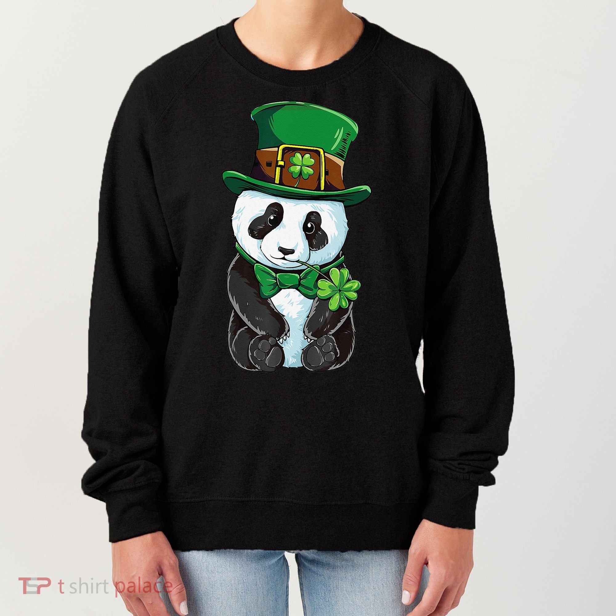 St Patricks Day Leprechaun Panda Cute Irish Shamrock Women's Sweatshirt