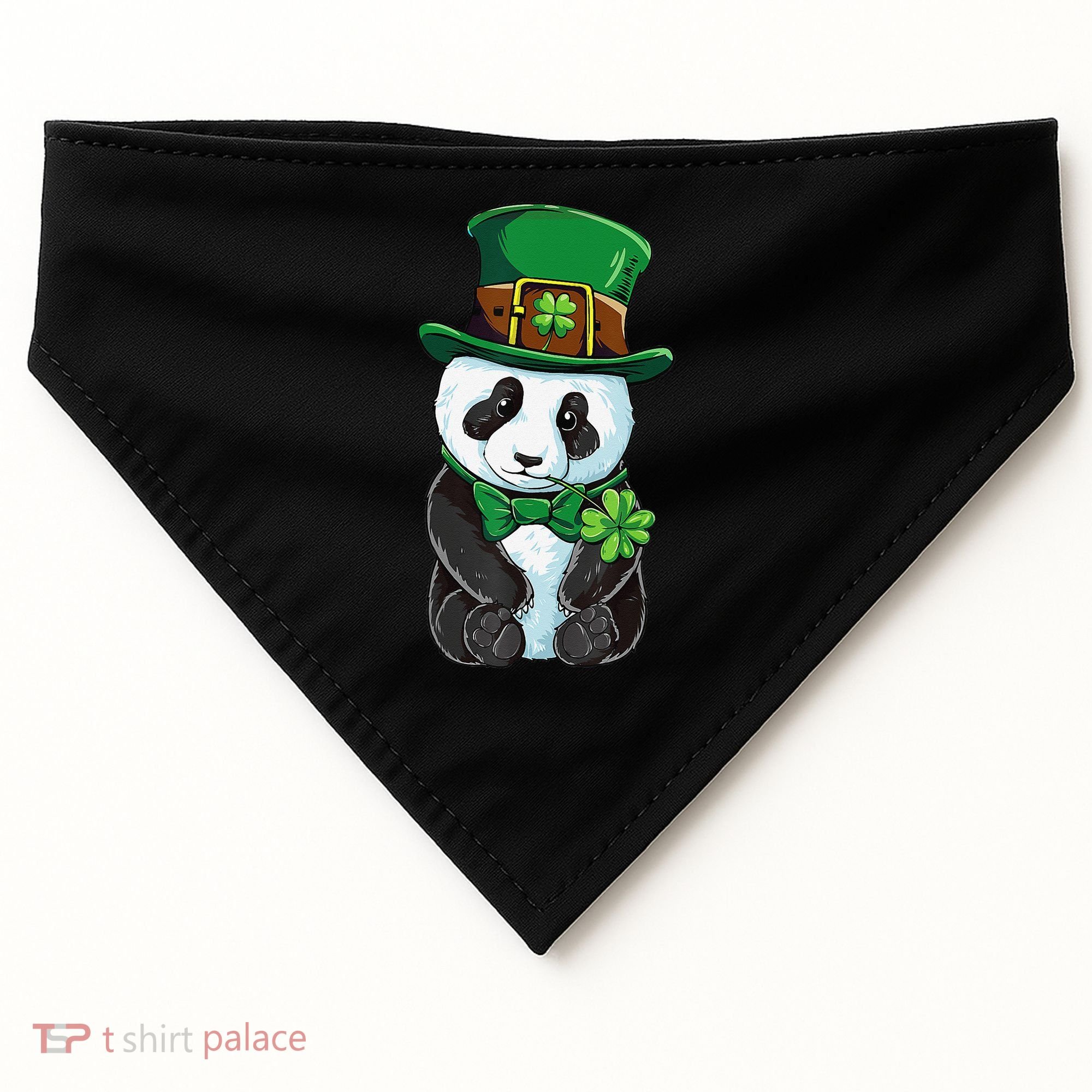 St Patricks Day Leprechaun Panda Cute Irish Shamrock USA-Made Doggie Bandana