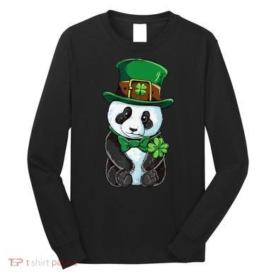 St Patricks Day Leprechaun Panda Cute Irish Shamrock Long Sleeve Shirt