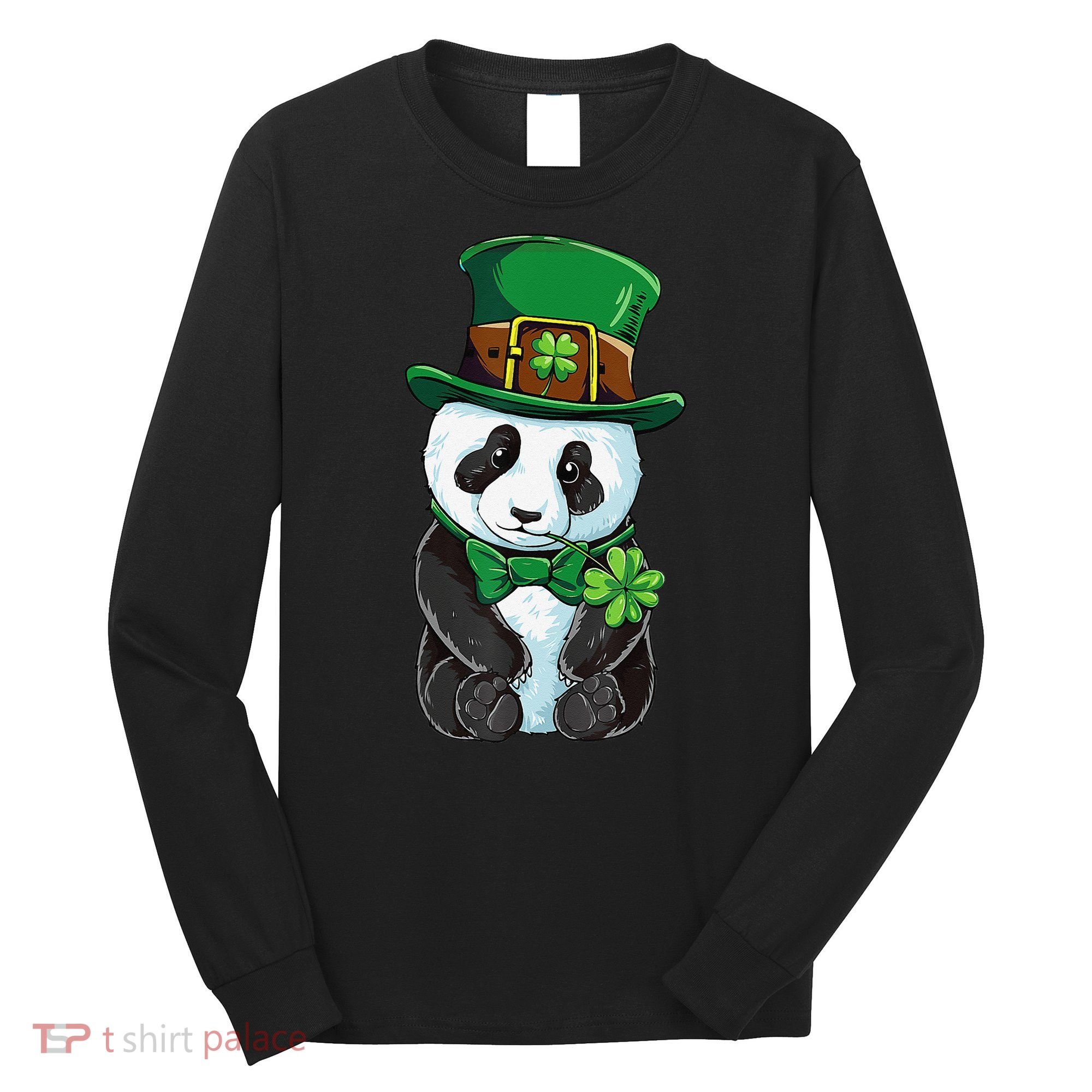 St Patricks Day Leprechaun Panda Cute Irish Shamrock Long Sleeve Shirt