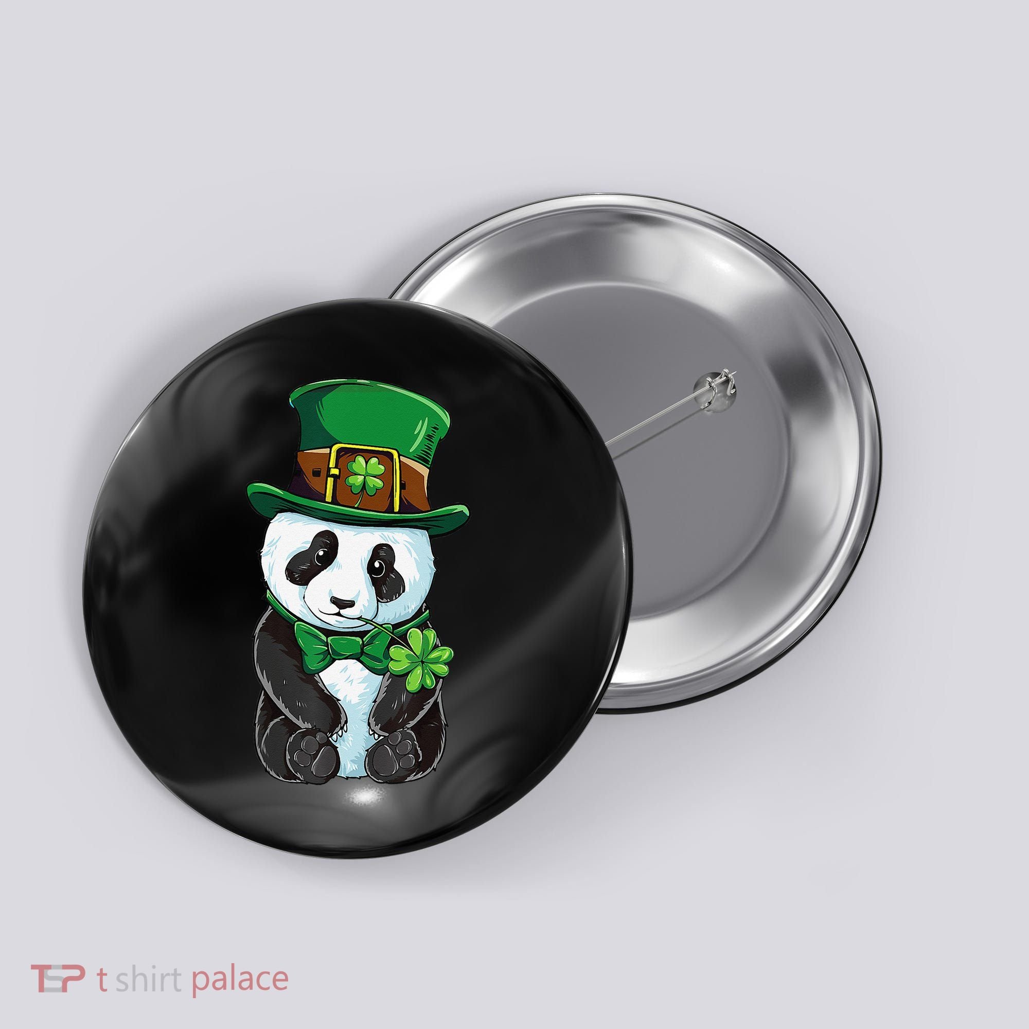 St Patricks Day Leprechaun Panda Cute Irish Shamrock Button