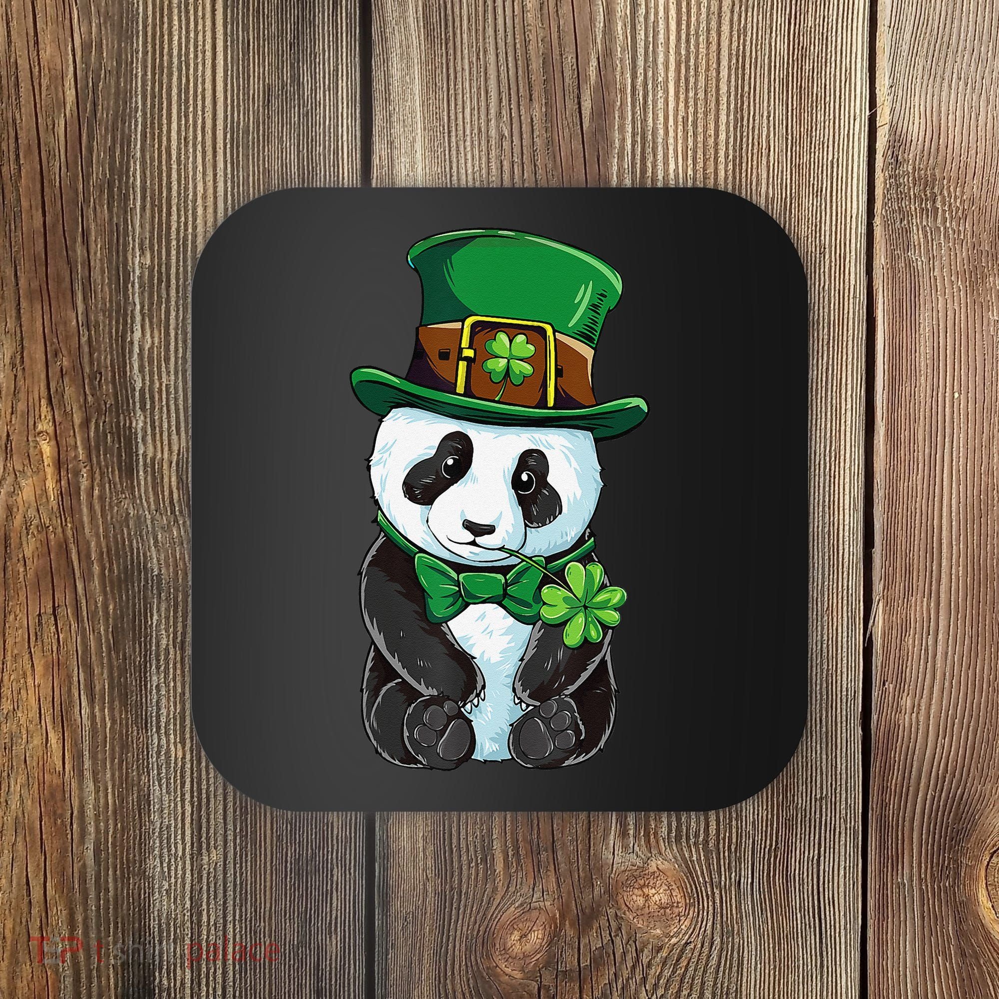 St Patricks Day Leprechaun Panda Cute Irish Shamrock Coaster