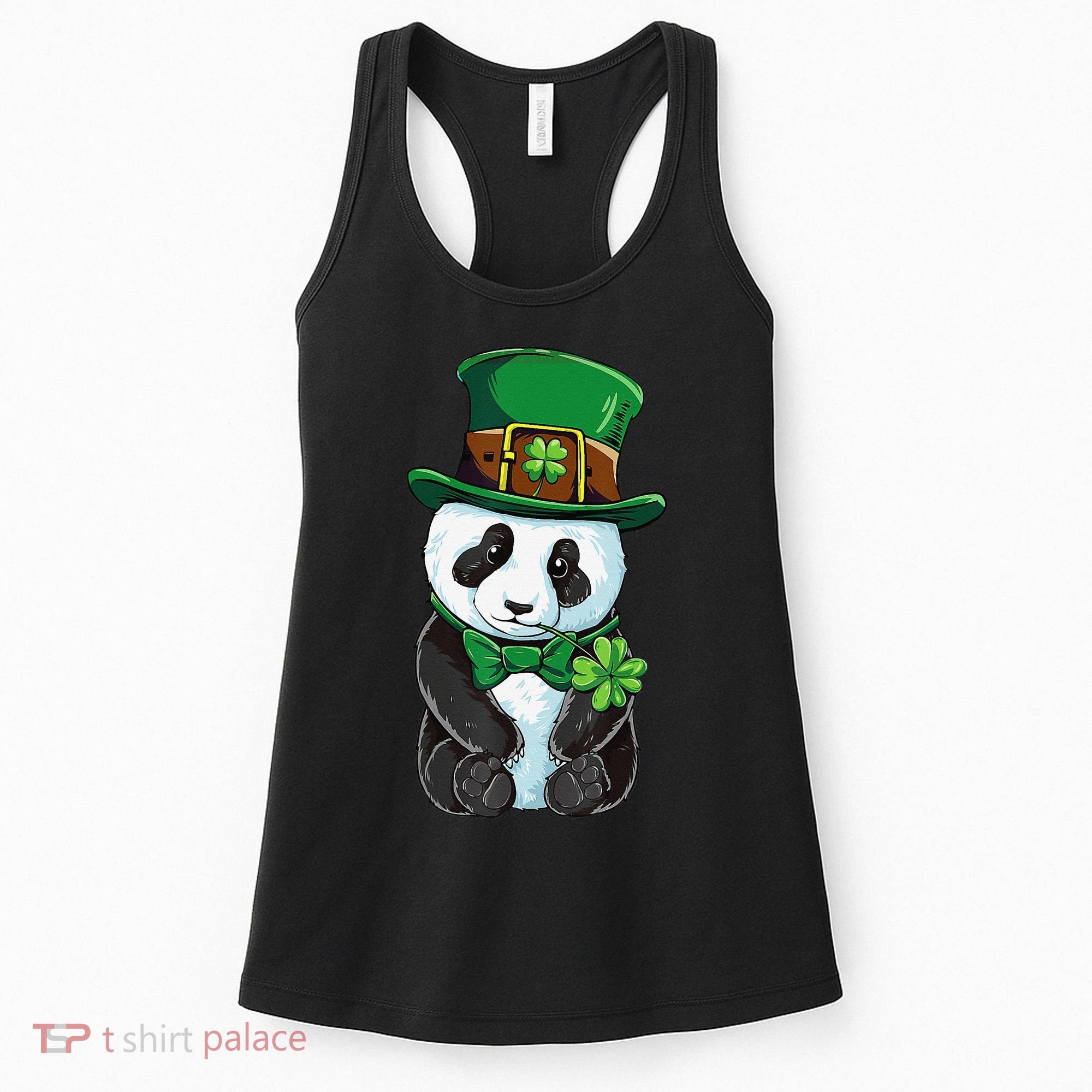 St Patricks Day Leprechaun Panda Cute Irish Shamrock Women's Tank Top