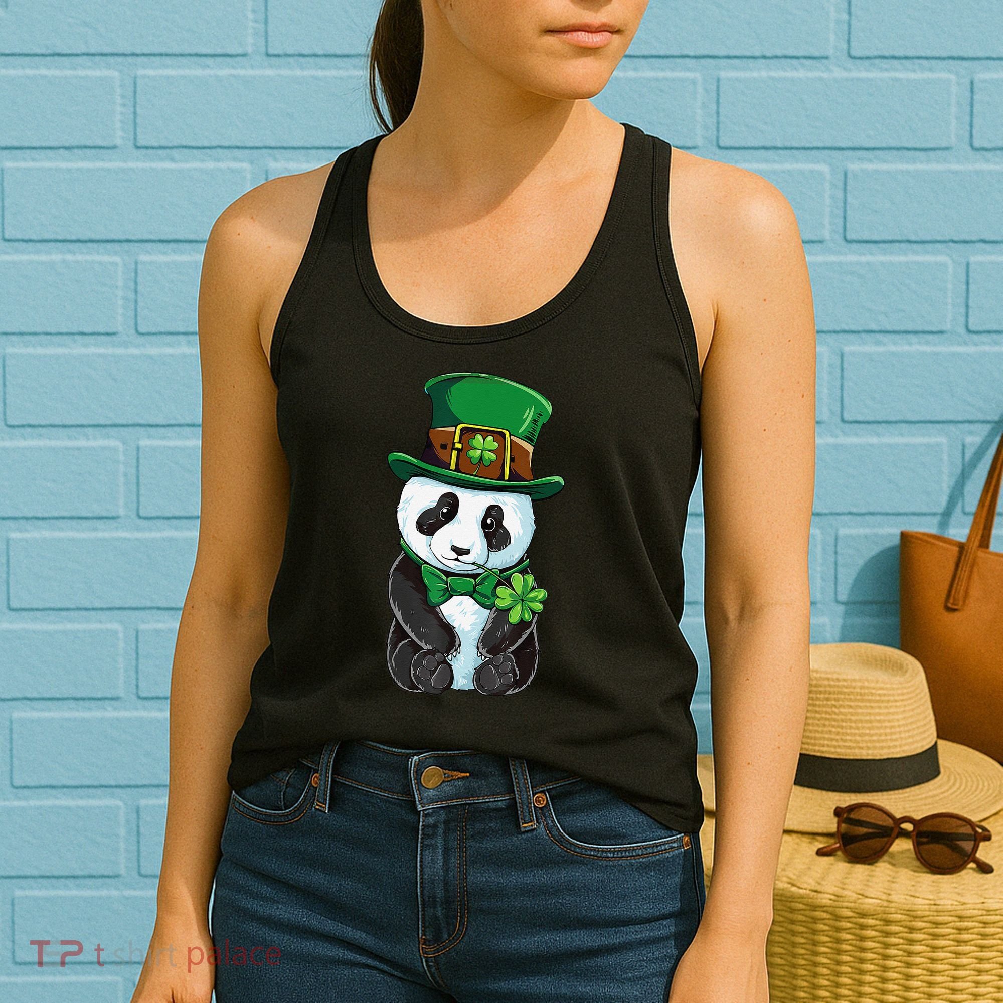 St Patricks Day Leprechaun Panda Cute Irish Shamrock Women's Tank Top