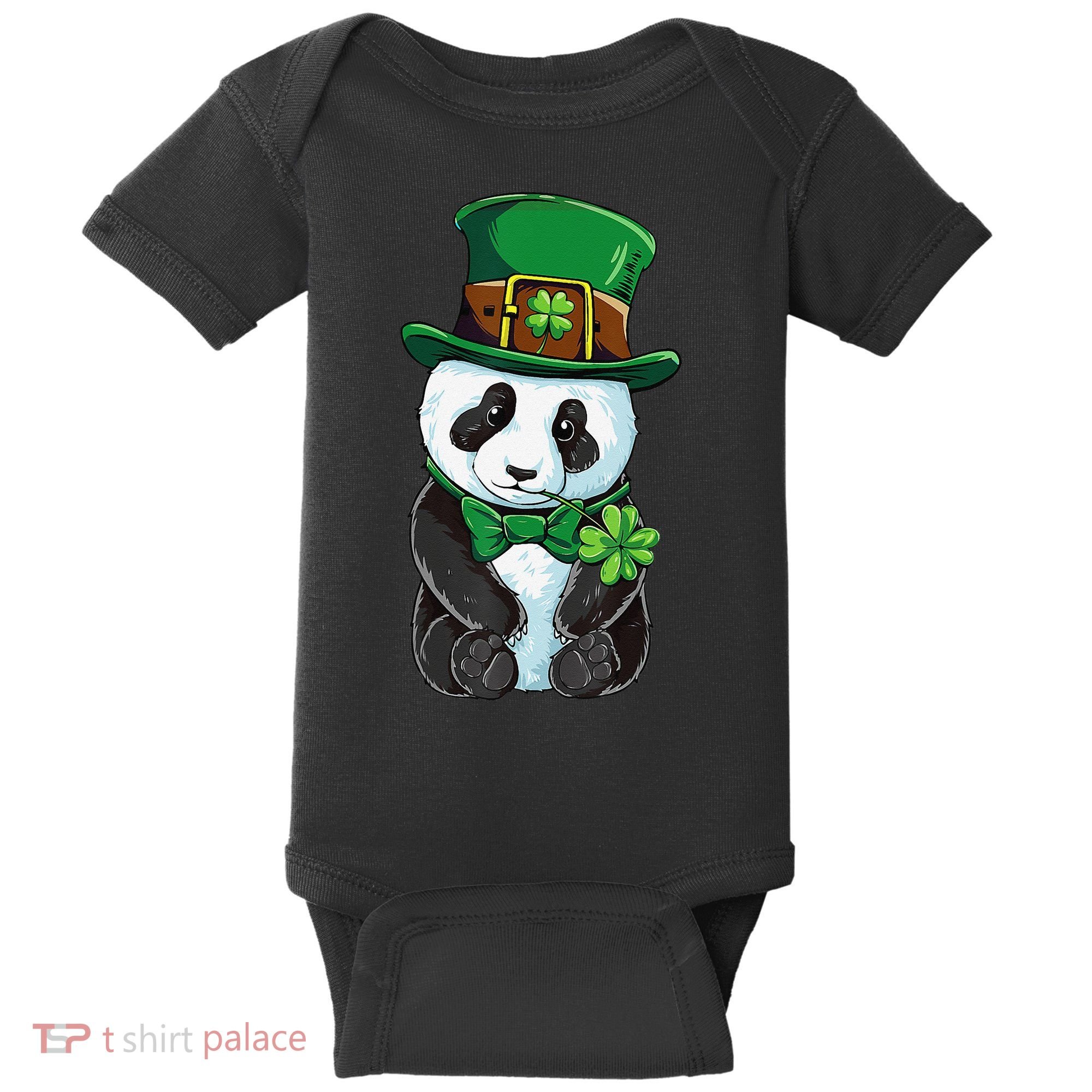 St Patricks Day Leprechaun Panda Cute Irish Shamrock Baby Bodysuit