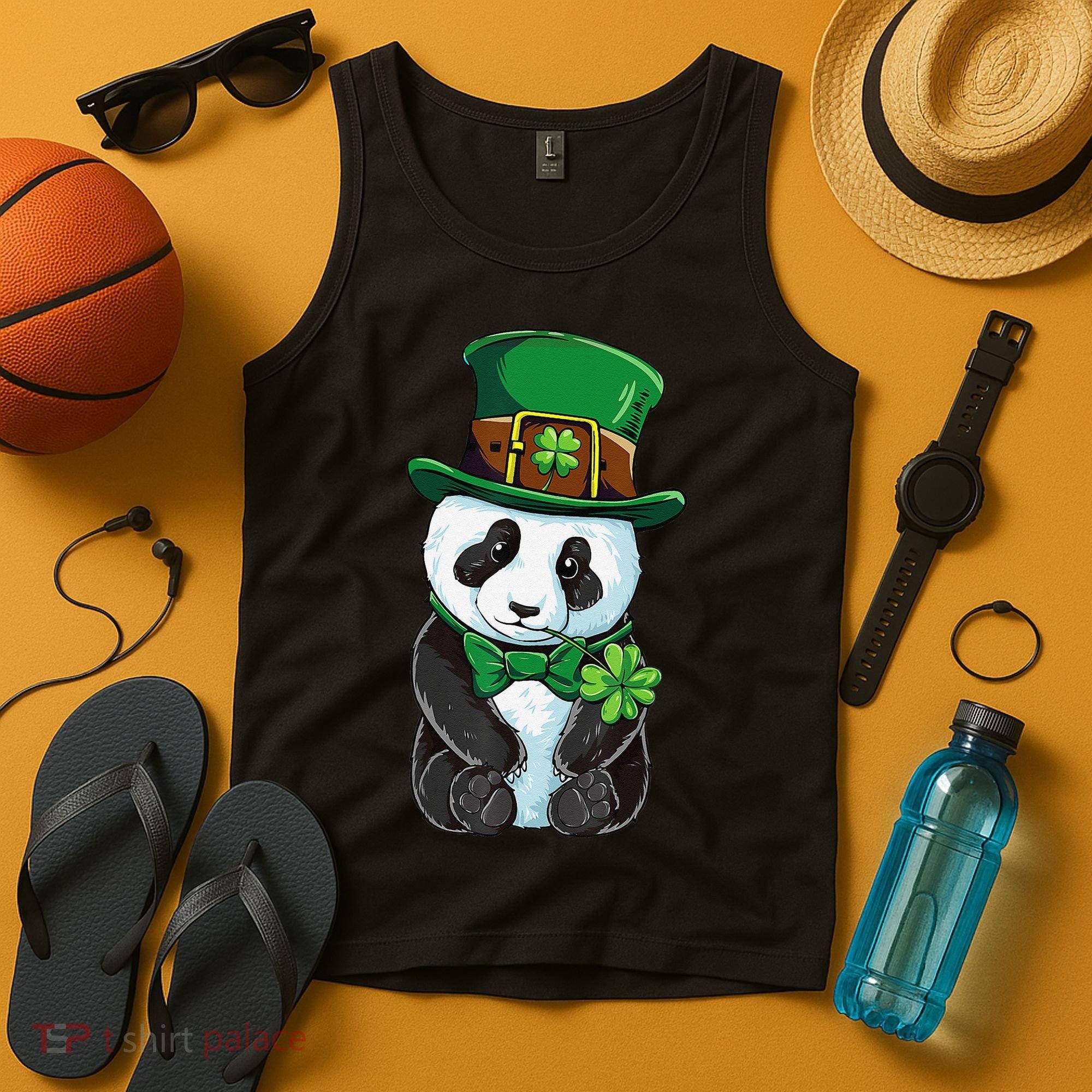 St Patricks Day Leprechaun Panda Cute Irish Shamrock Tank Top