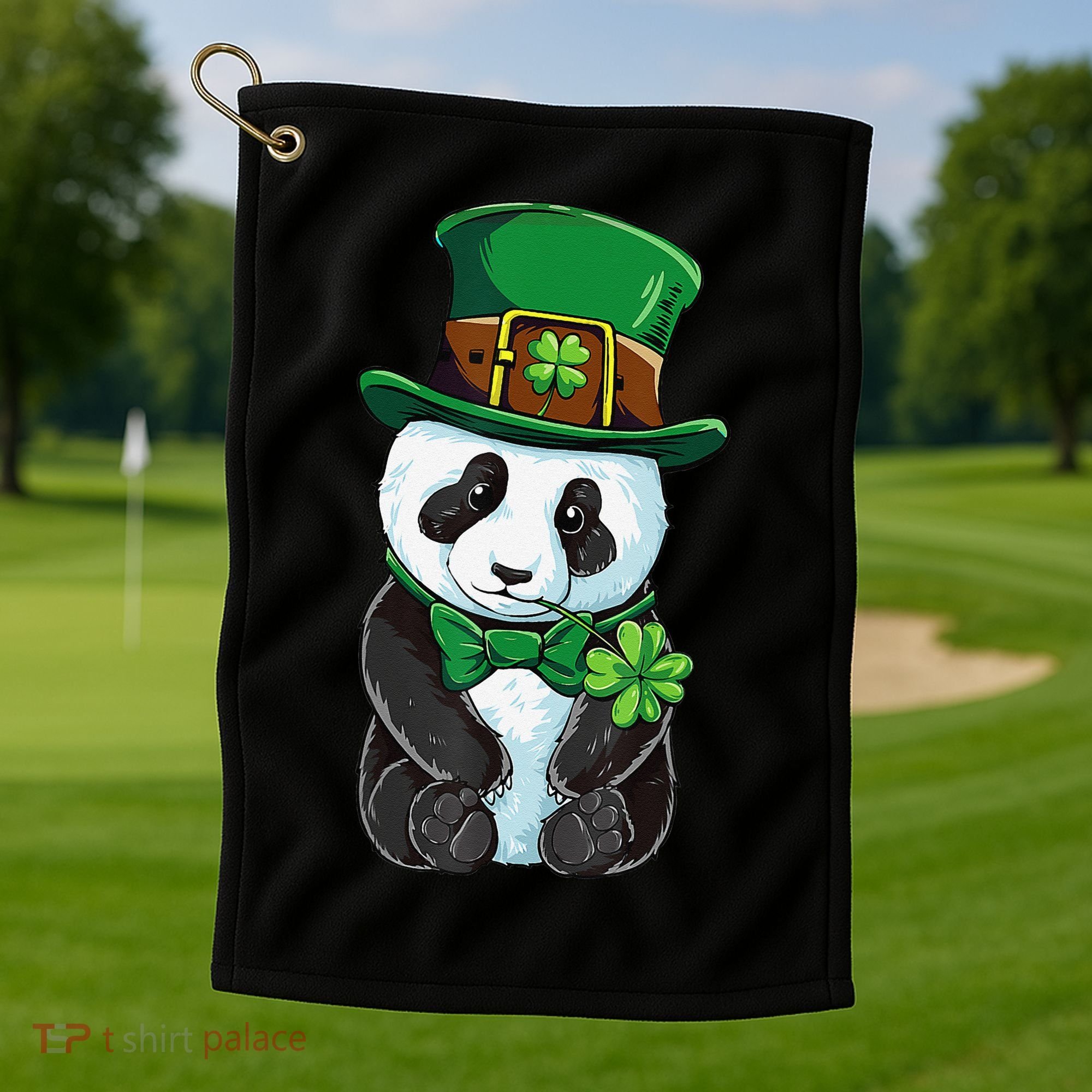 St Patricks Day Leprechaun Panda Cute Irish Shamrock Golf Towel