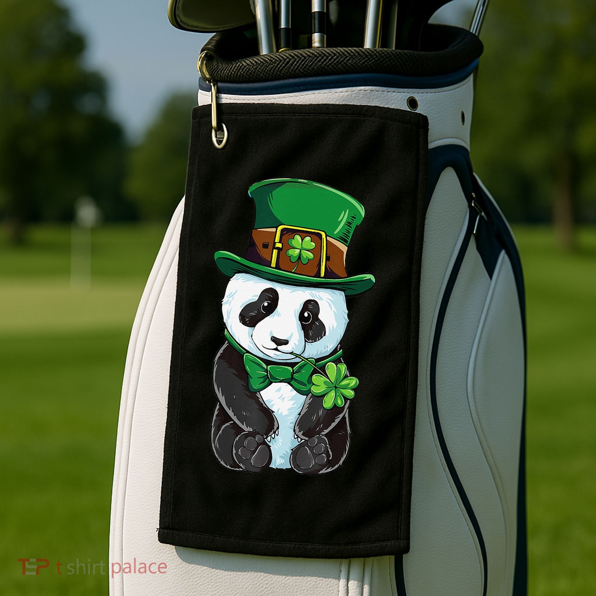 St Patricks Day Leprechaun Panda Cute Irish Shamrock Golf Towel