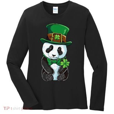 St Patricks Day Leprechaun Panda Cute Irish Shamrock Women's Long Sleeve Shirt