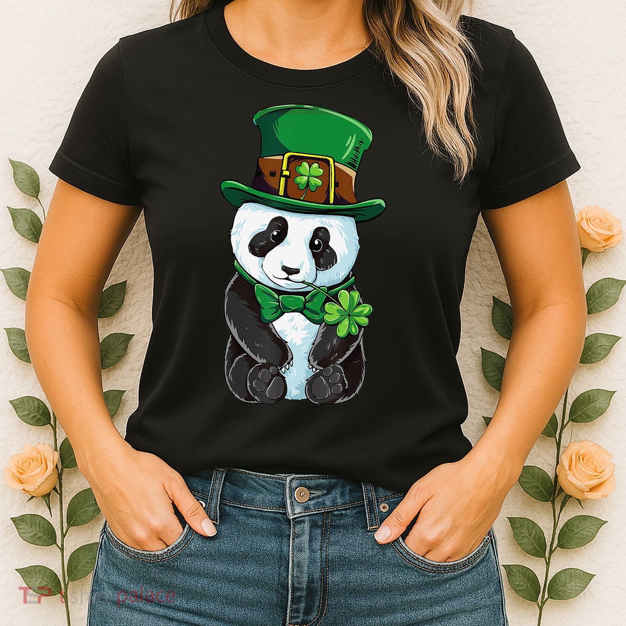 St Patricks Day Leprechaun Panda Cute Irish Shamrock Women's T-Shirt