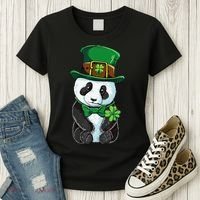 St Patricks Day Leprechaun Panda Cute Irish Shamrock Women's T-Shirt thumb 3