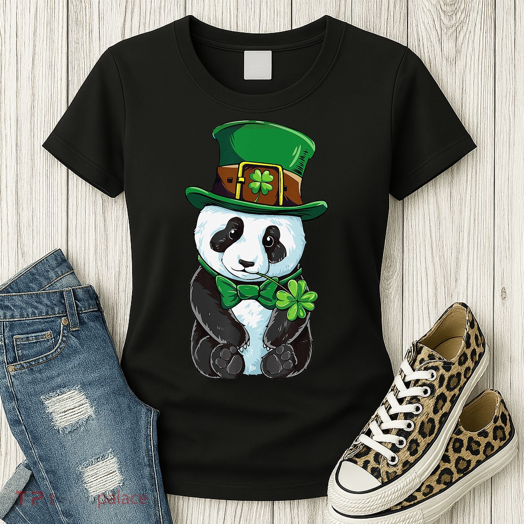 St Patricks Day Leprechaun Panda Cute Irish Shamrock Women's T-Shirt