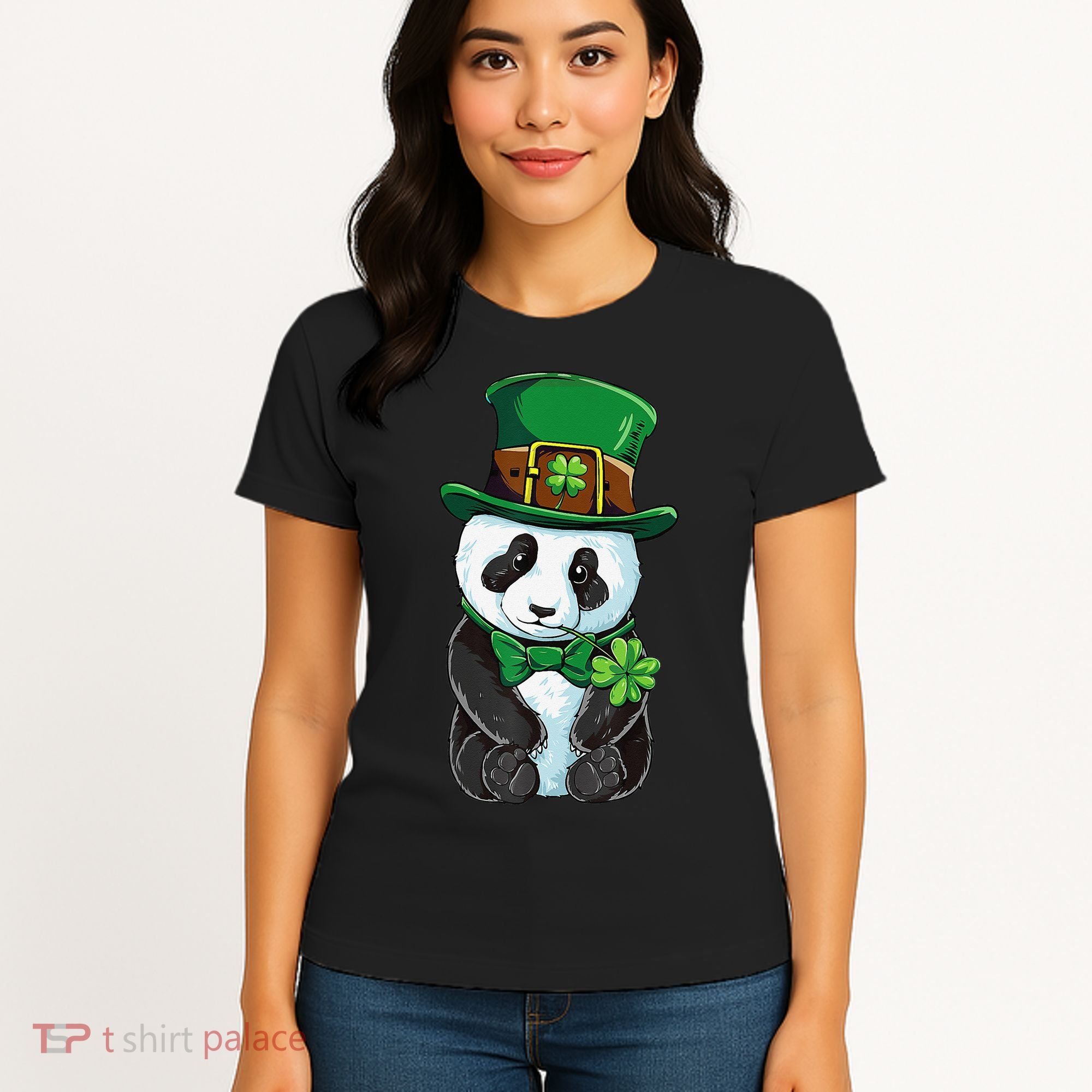 St Patricks Day Leprechaun Panda Cute Irish Shamrock Women's T-Shirt