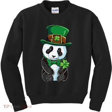 St Patricks Day Leprechaun Panda Cute Irish Shamrock Kids Sweatshirt