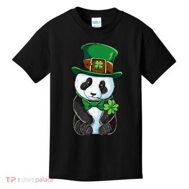 St Patricks Day Leprechaun Panda Cute Irish Shamrock Kids T-Shirt