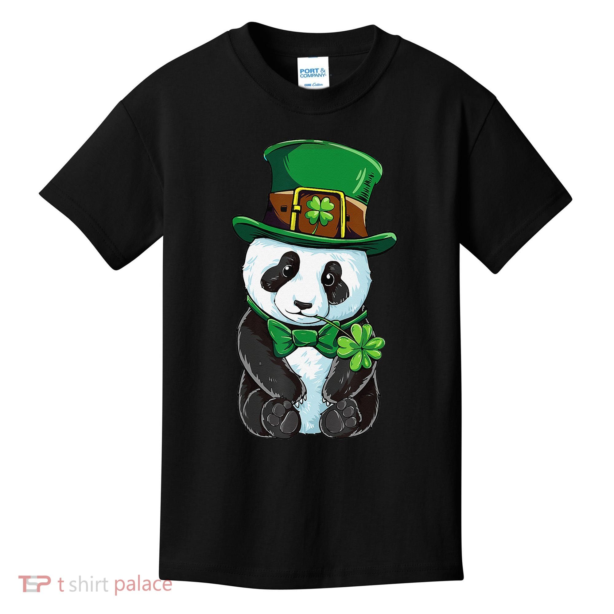 St Patricks Day Leprechaun Panda Cute Irish Shamrock Kids T-Shirt