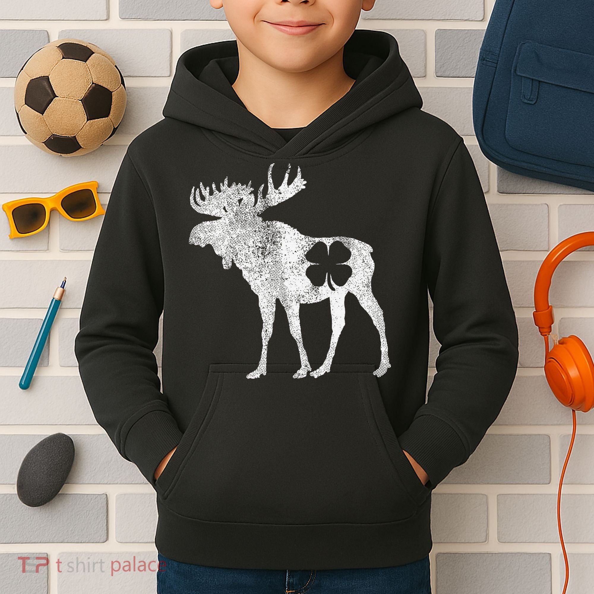 St. Patrick's Day Moose Irish Shamrock Saint Paddy's Kids Hoodie