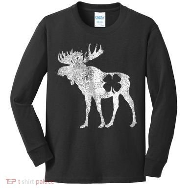St. Patrick's Day Moose Irish Shamrock Saint Paddy's Kids Long Sleeve Shirt