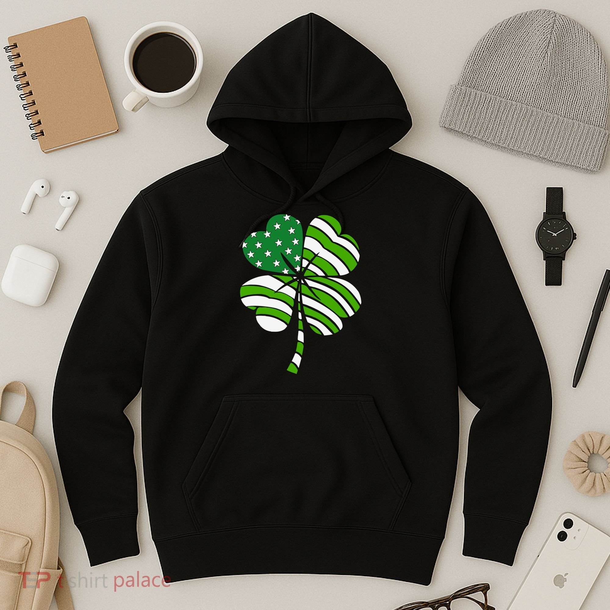 St. Patricks Day Irish American Flag Ireland Shamrock Clover Hoodie