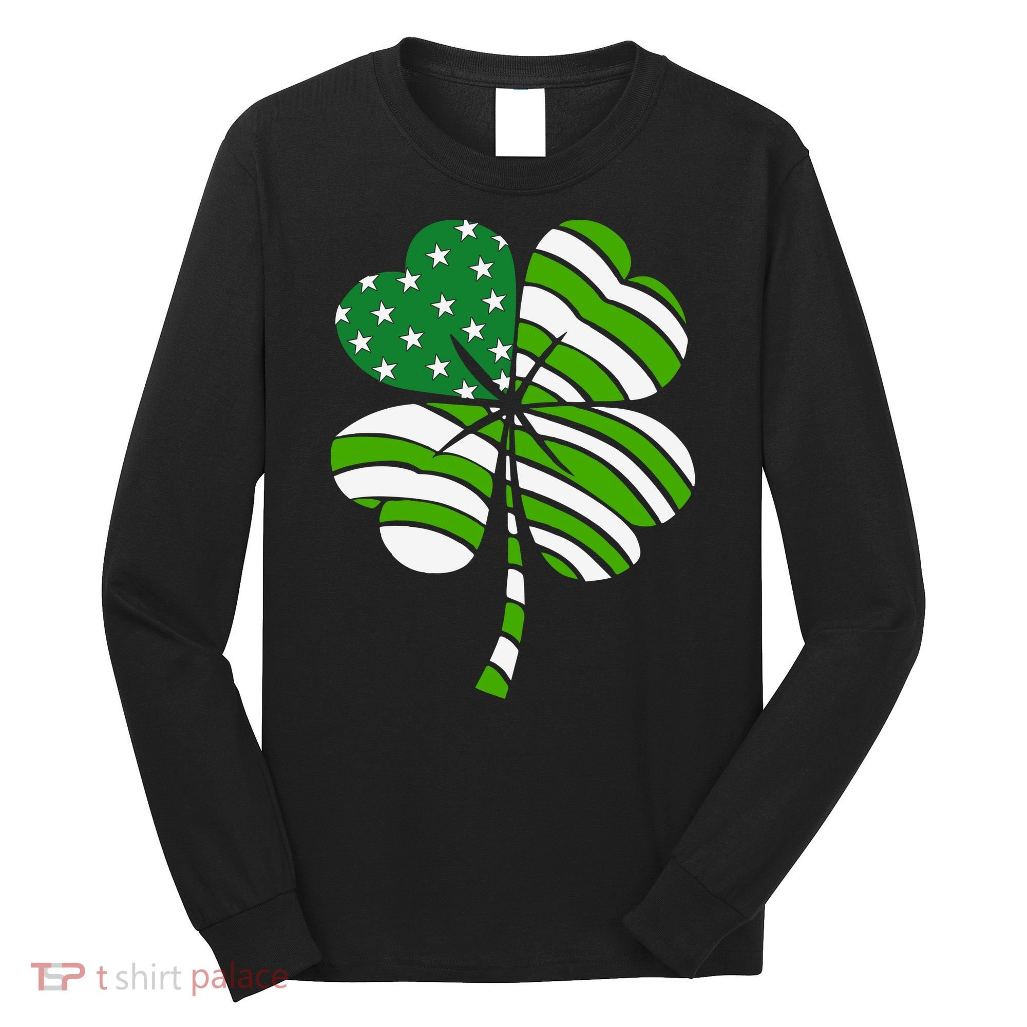 St. Patricks Day Irish American Flag Ireland Shamrock Clover Long Sleeve Shirt