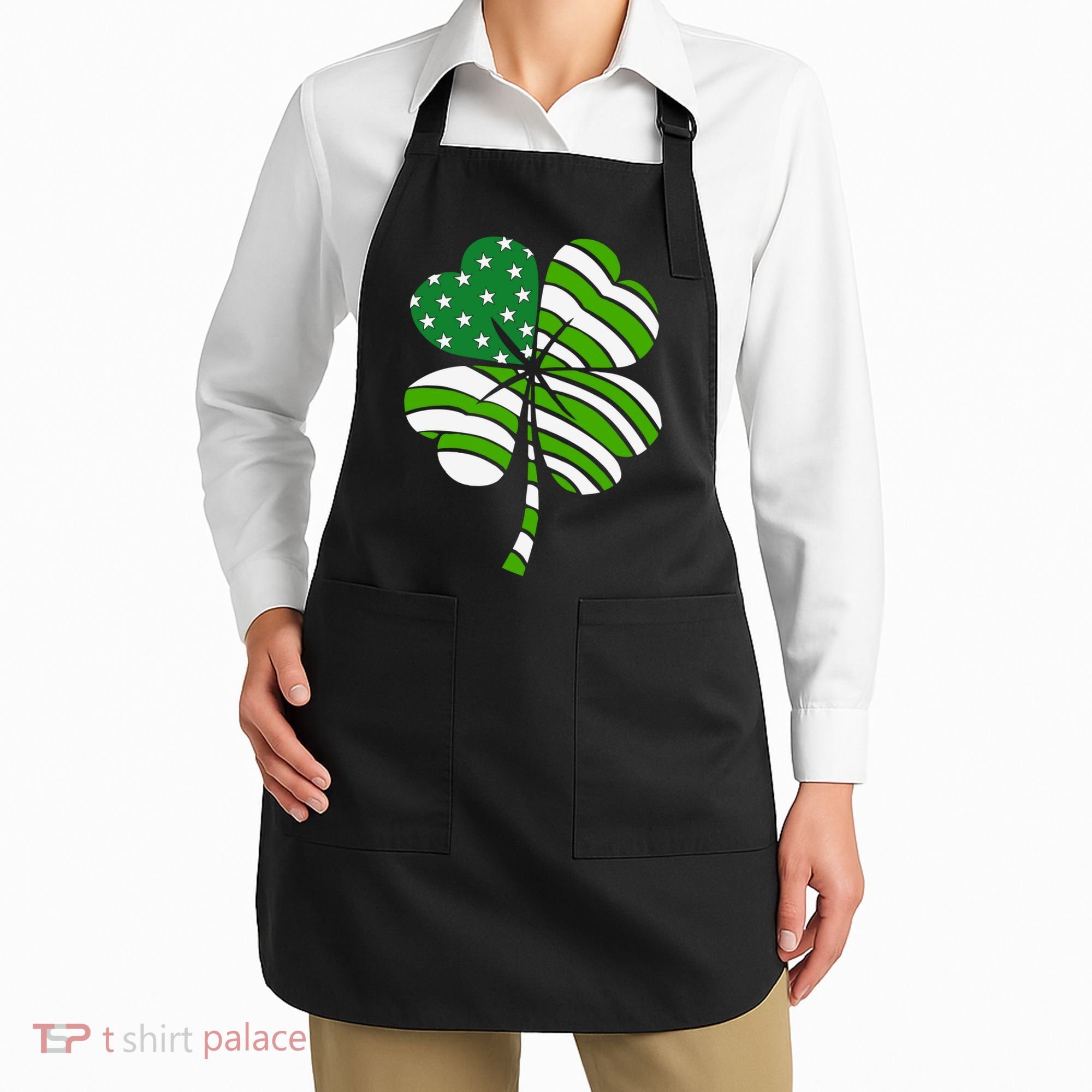 St. Patricks Day Irish American Flag Ireland Shamrock Clover Apron