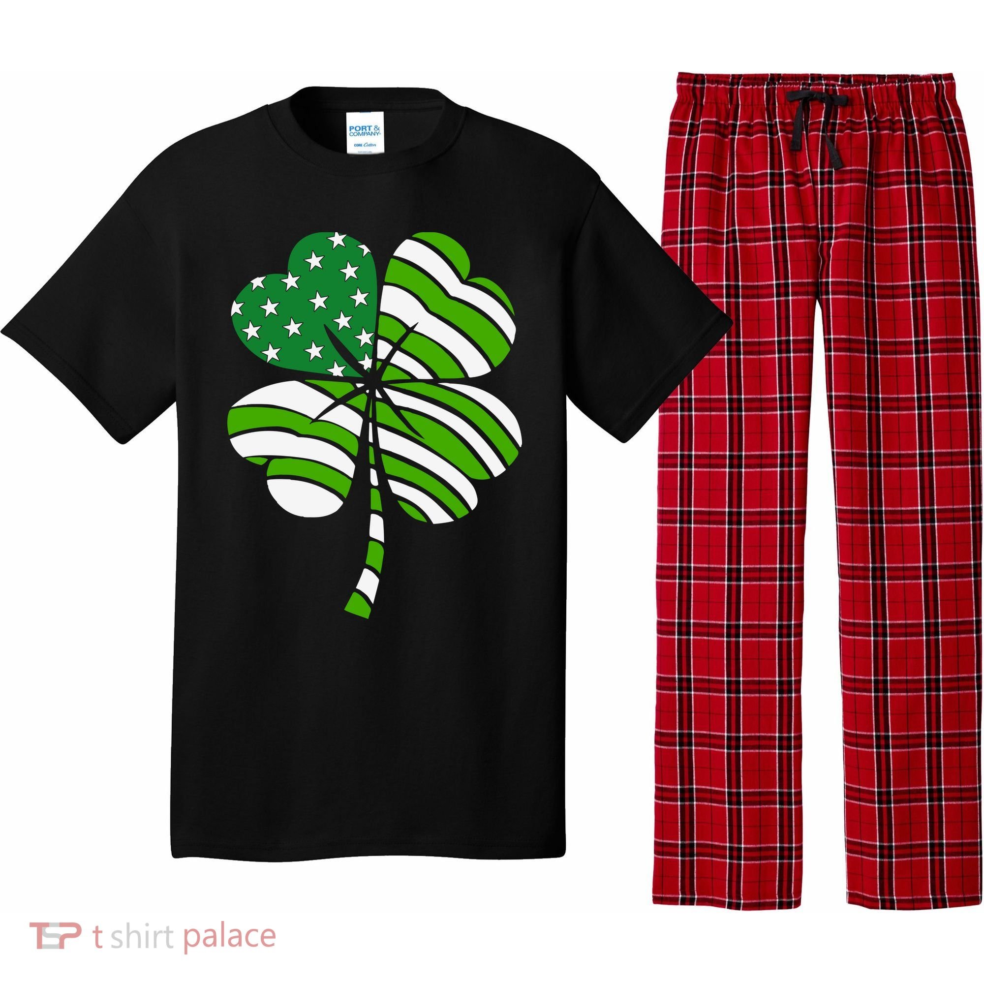 St. Patricks Day Irish American Flag Ireland Shamrock Clover Pajama Set