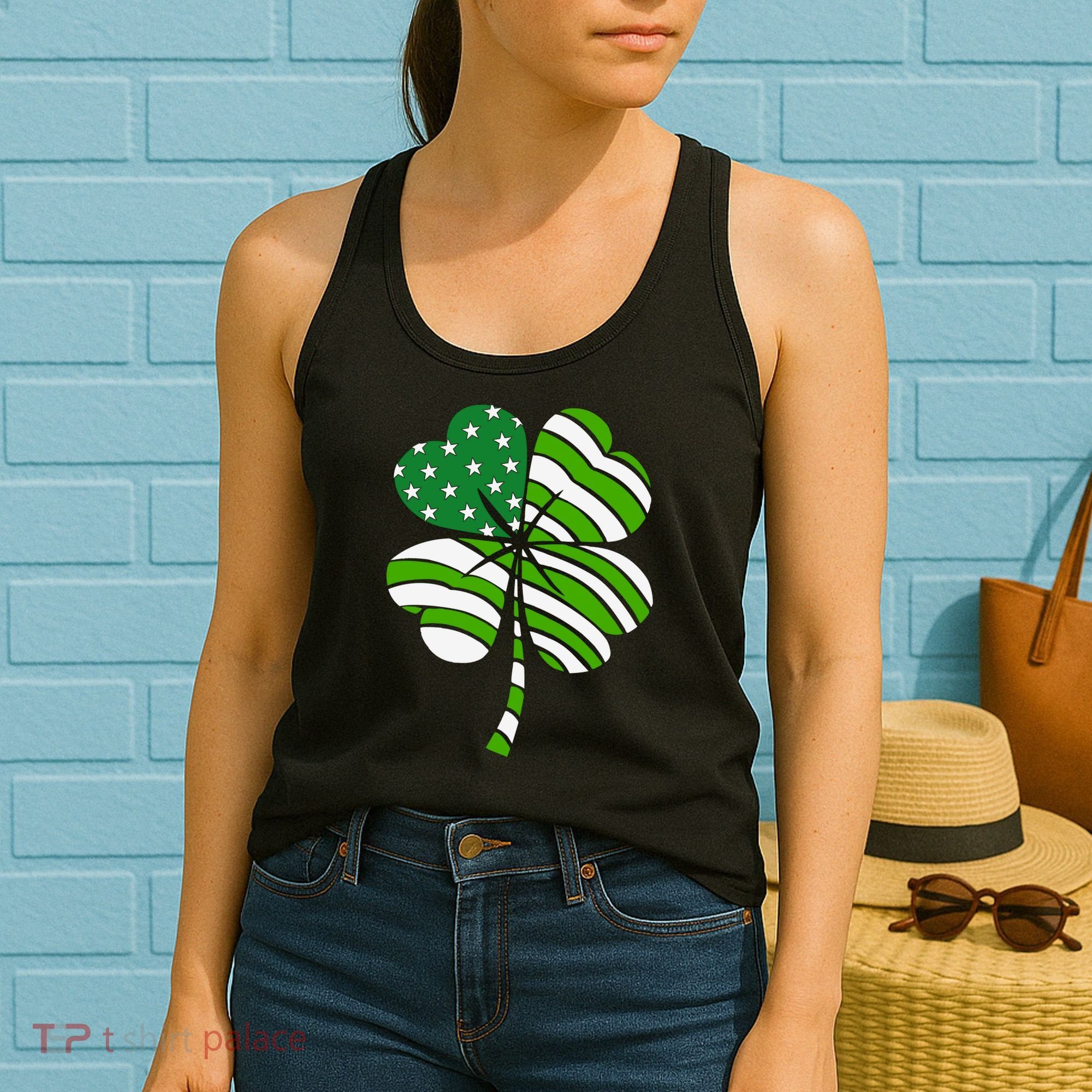 St. Patricks Day Irish American Flag Ireland Shamrock Clover Women's Tank Top