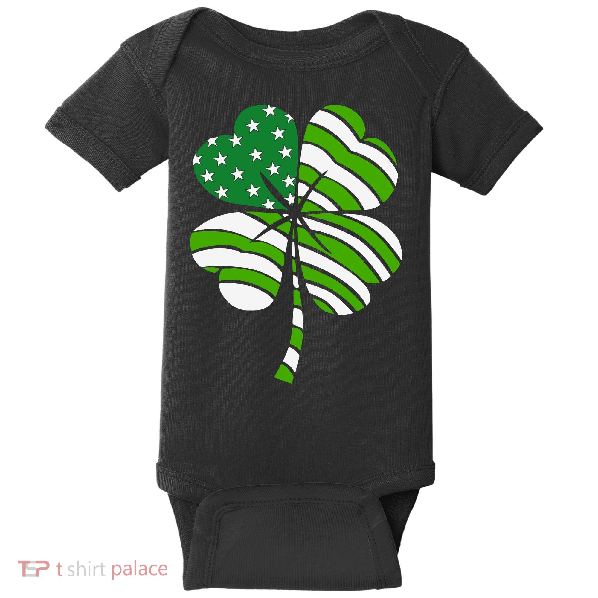 St. Patricks Day Irish American Flag Ireland Shamrock Clover Baby Bodysuit