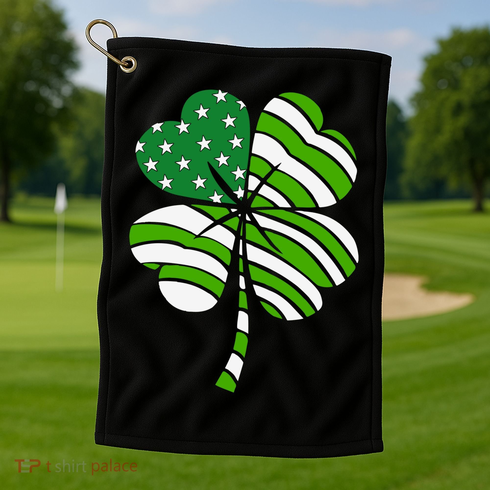 St. Patricks Day Irish American Flag Ireland Shamrock Clover Golf Towel