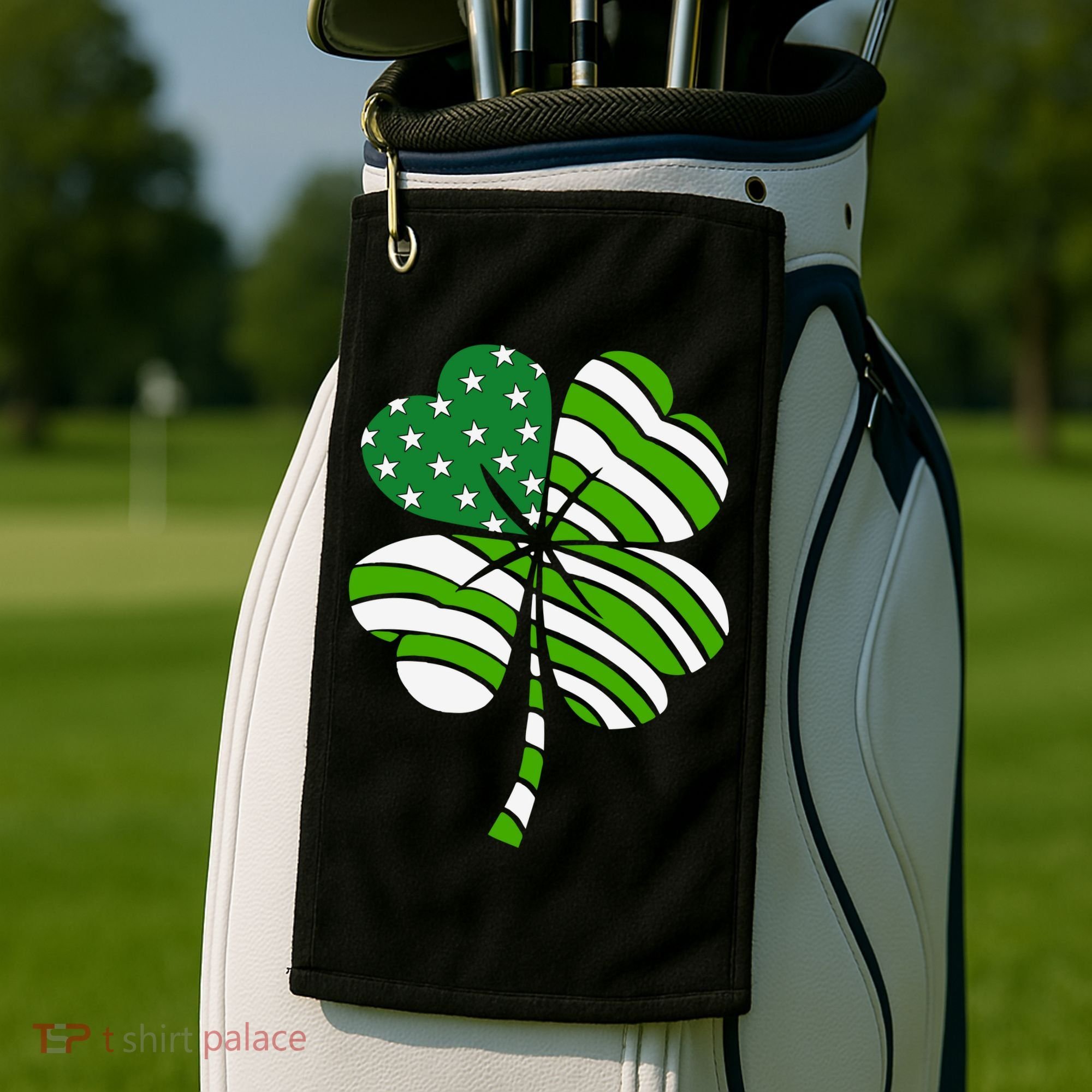 St. Patricks Day Irish American Flag Ireland Shamrock Clover Golf Towel