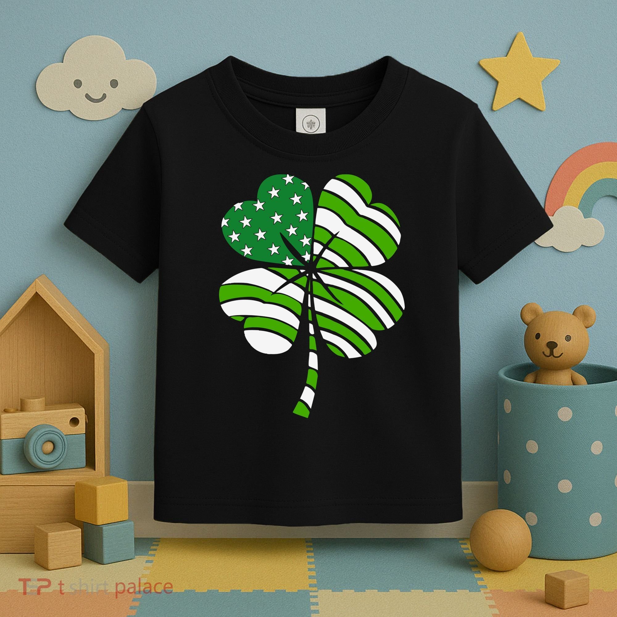St. Patricks Day Irish American Flag Ireland Shamrock Clover Toddler T-Shirt
