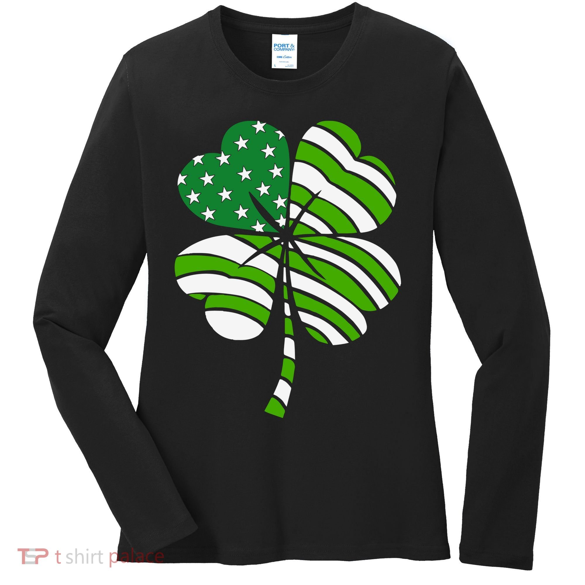 St. Patricks Day Irish American Flag Ireland Shamrock Clover Women's Long Sleeve Shirt
