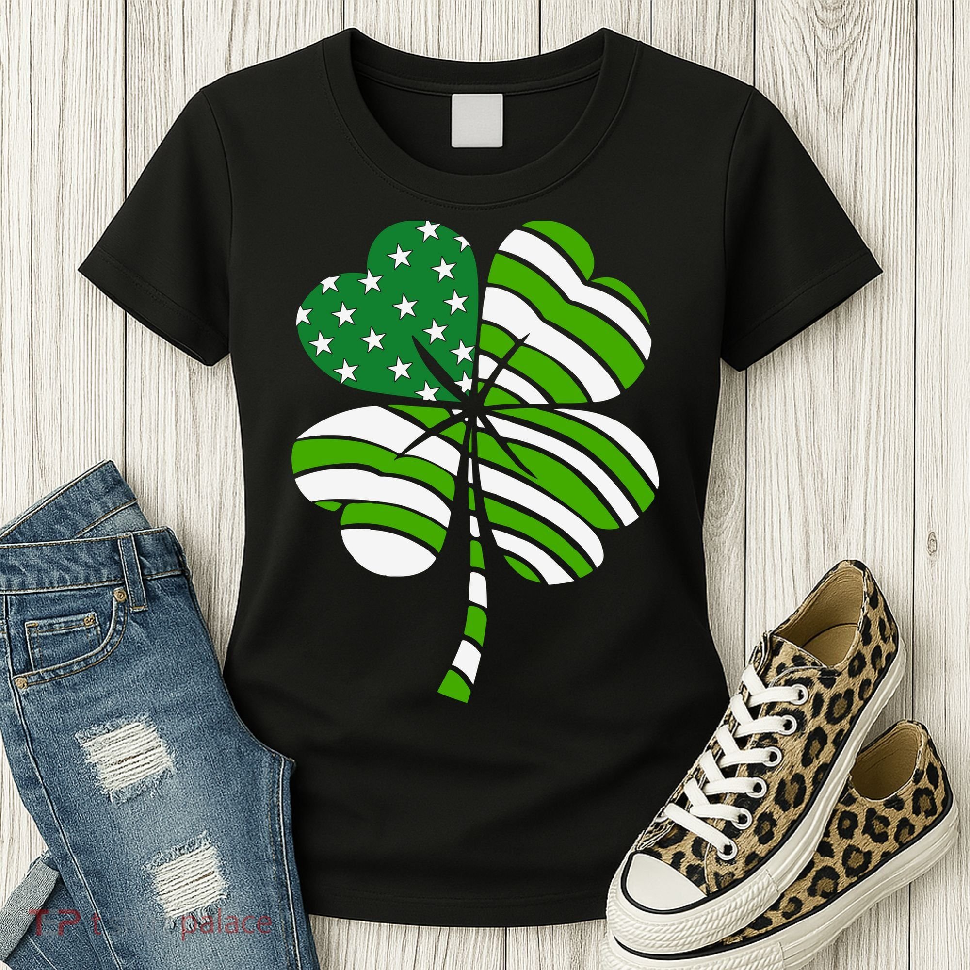 St. Patricks Day Irish American Flag Ireland Shamrock Clover Women's T-Shirt