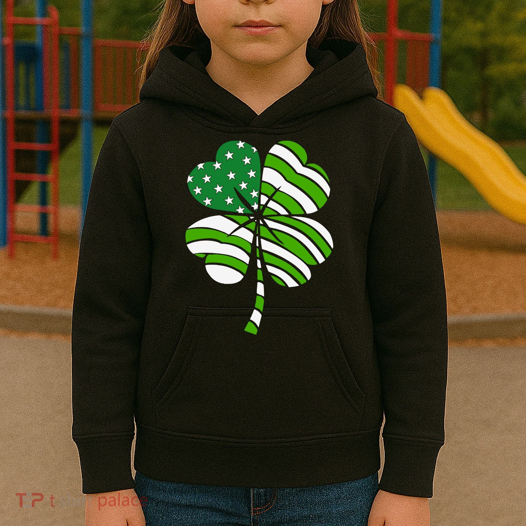 St. Patricks Day Irish American Flag Ireland Shamrock Clover Kids Hoodie