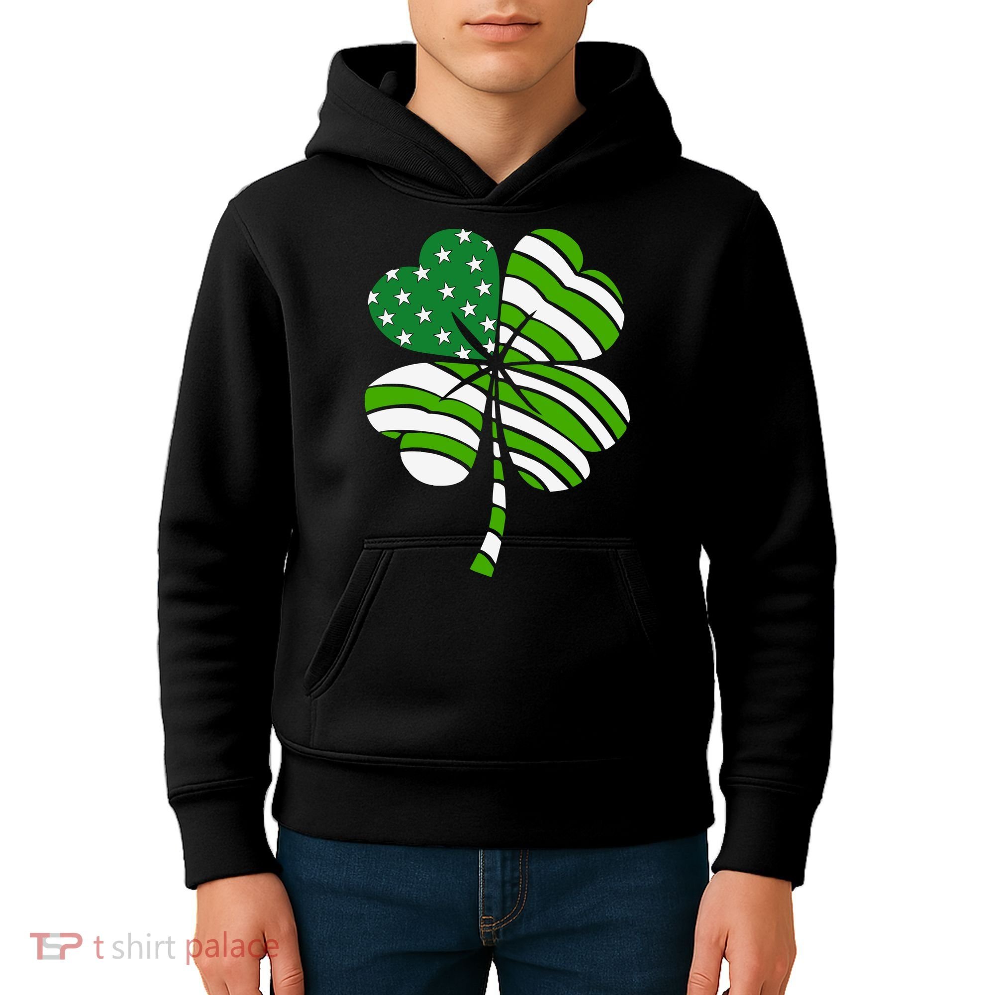 St. Patricks Day Irish American Flag Ireland Shamrock Clover Kids Hoodie