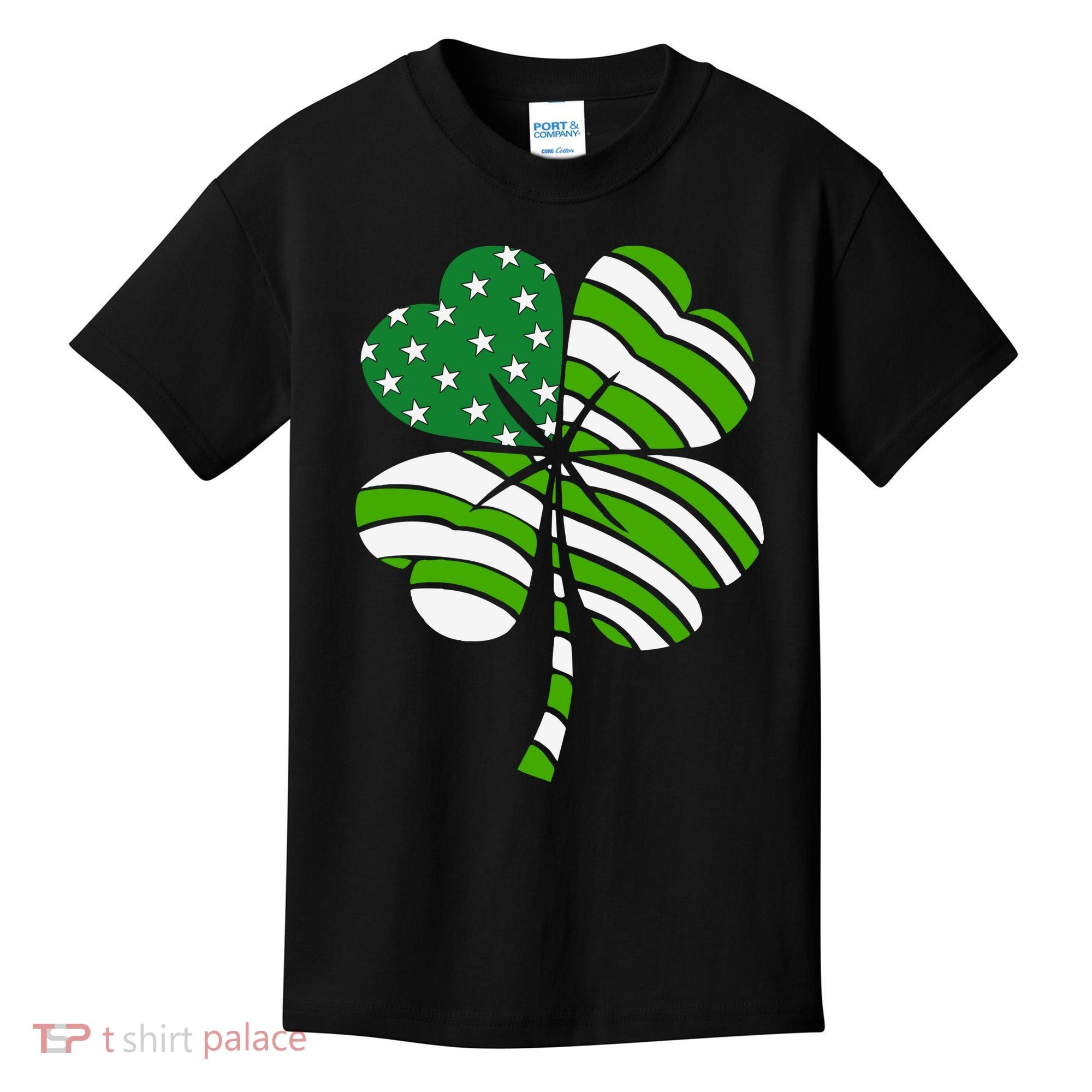 St. Patricks Day Irish American Flag Ireland Shamrock Clover Kids T-Shirt