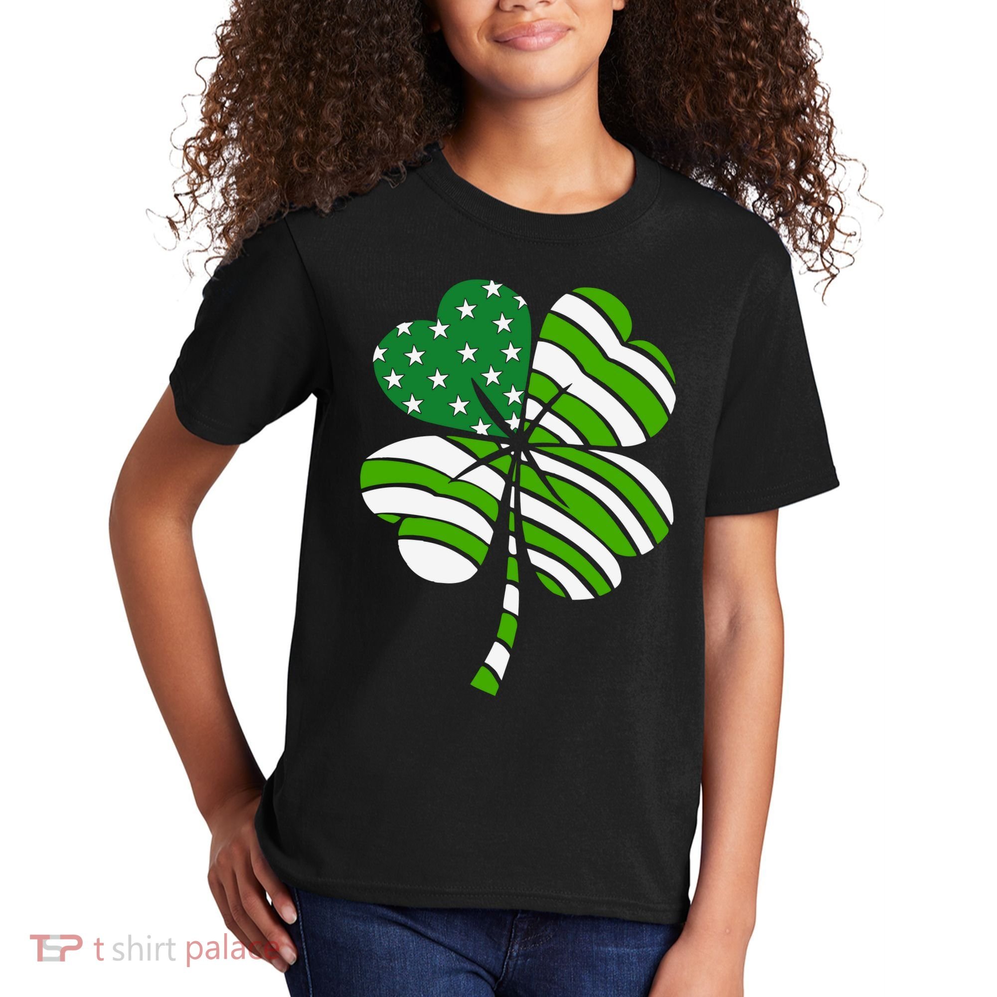 St. Patricks Day Irish American Flag Ireland Shamrock Clover Kids T-Shirt