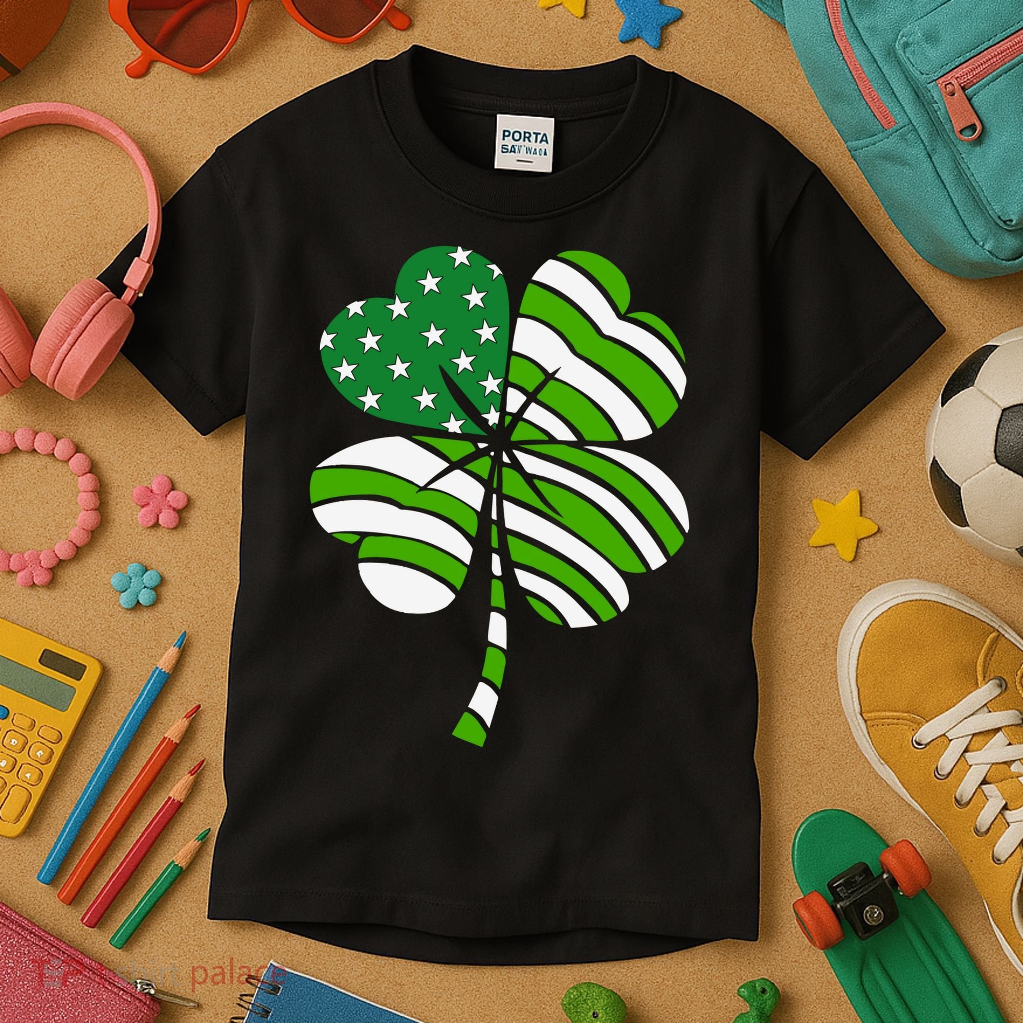 St. Patricks Day Irish American Flag Ireland Shamrock Clover Kids T-Shirt