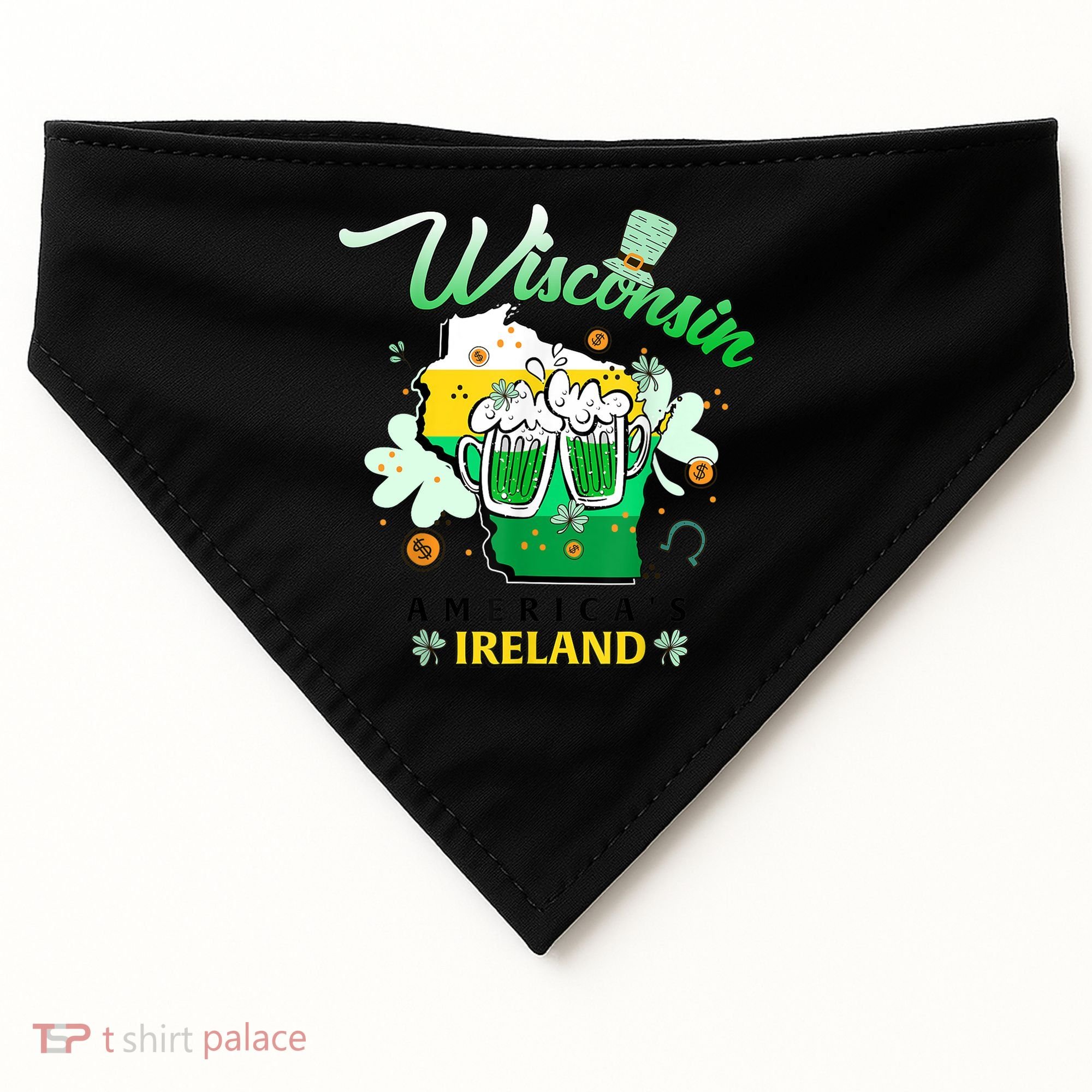St Patricks Day Wisconsin Americas Ireland Irish Beer Lover Gift USA-Made Doggie Bandana