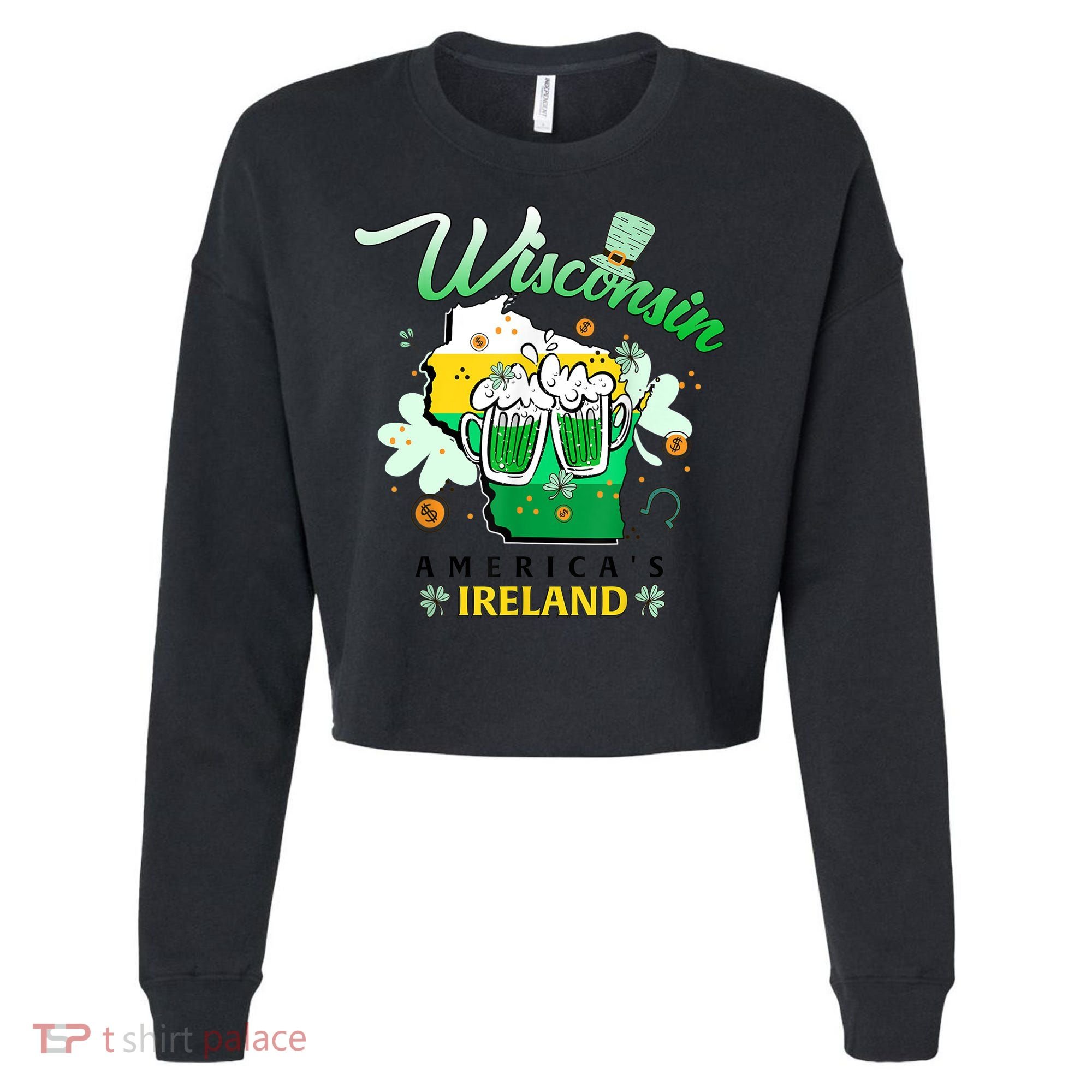 St Patricks Day Wisconsin Americas Ireland Irish Beer Lover Gift Cropped Pullover Crew