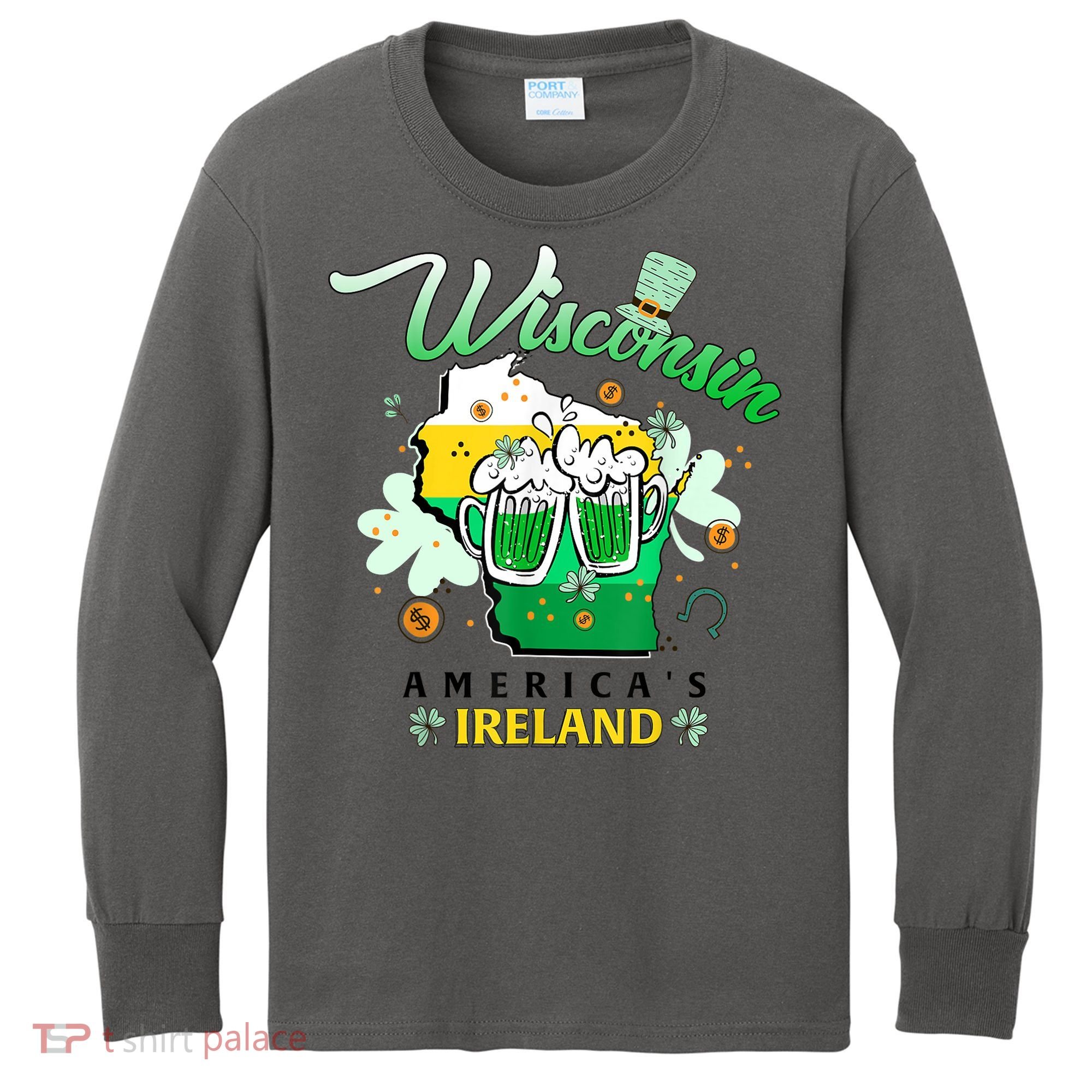 St Patricks Day Wisconsin Americas Ireland Irish Beer Lover Gift Kids Long Sleeve Shirt