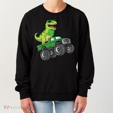 St Patricks Day T Rex Riding Monster Truck Dino Women's Sweatshirt