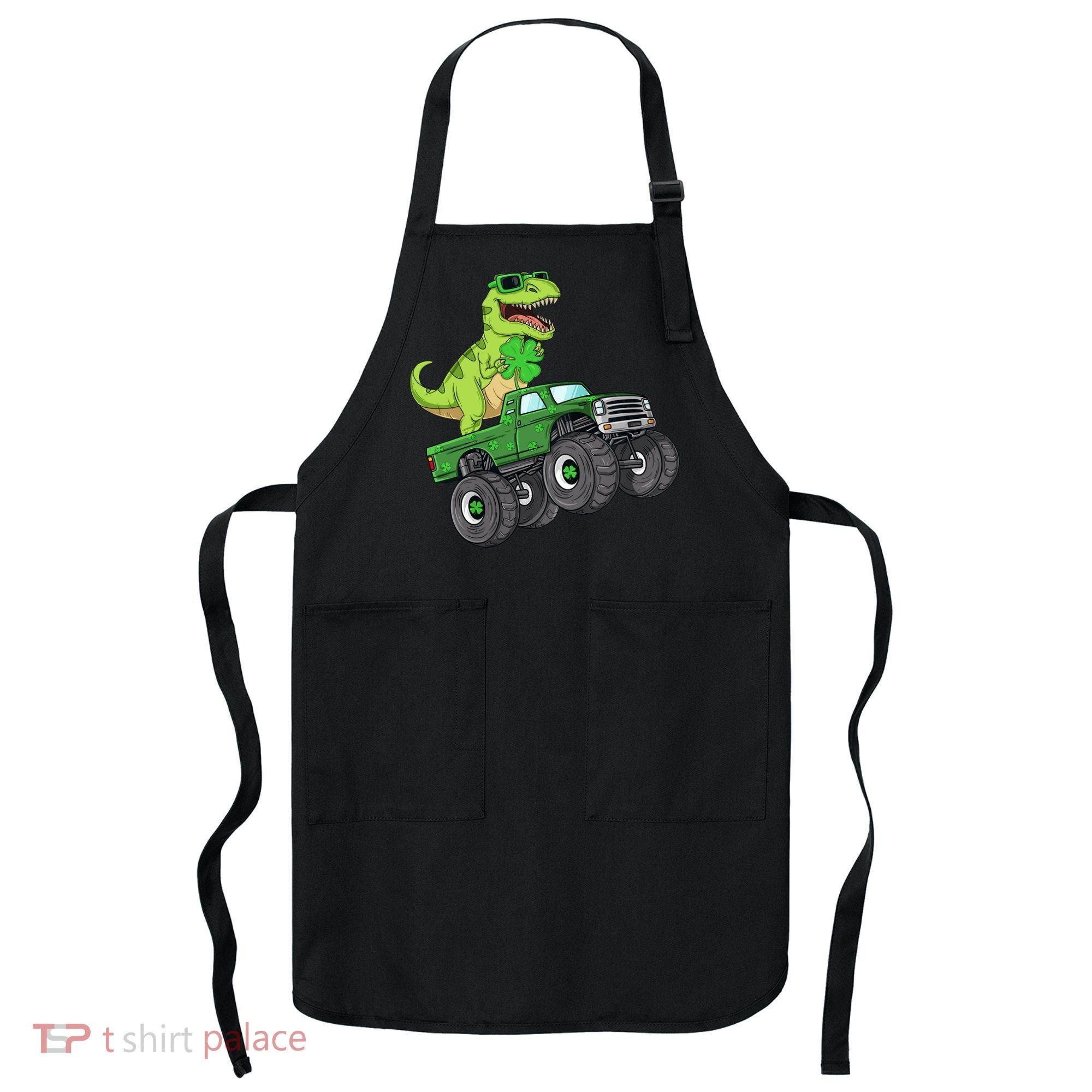 St Patricks Day T Rex Riding Monster Truck Dino Apron
