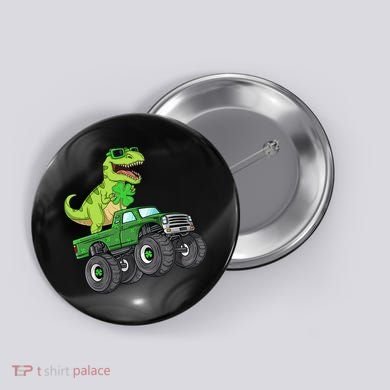 St Patricks Day T Rex Riding Monster Truck Dino Button