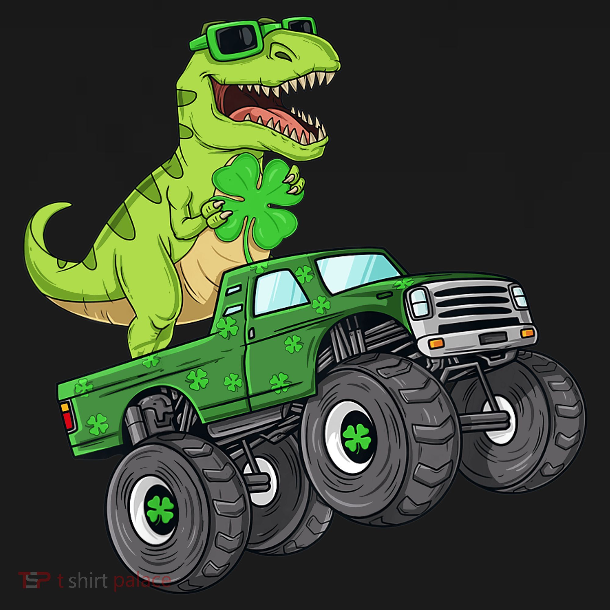 St Patricks Day T Rex Riding Monster Truck Dino Ornament