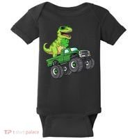St Patricks Day T Rex Riding Monster Truck Dino Baby Bodysuit thumb 0