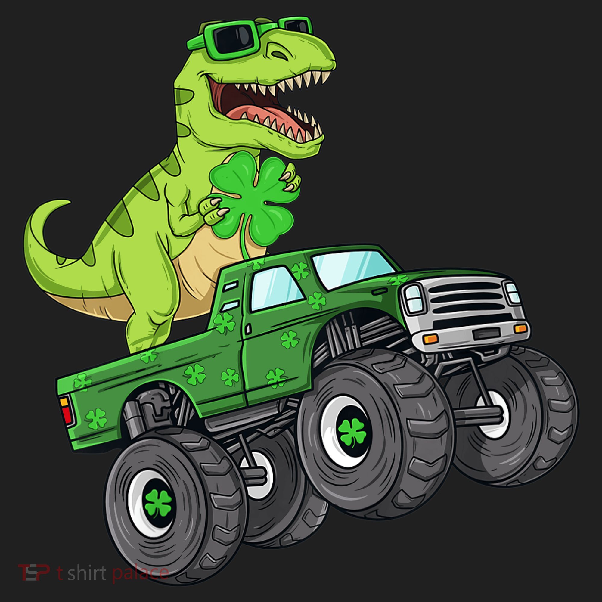 St Patricks Day T Rex Riding Monster Truck Dino Hat