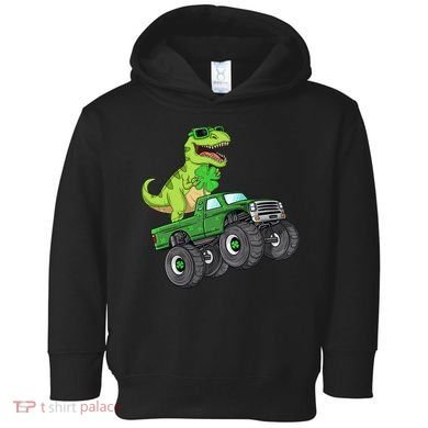 St Patricks Day T Rex Riding Monster Truck Dino Toddler Hoodie