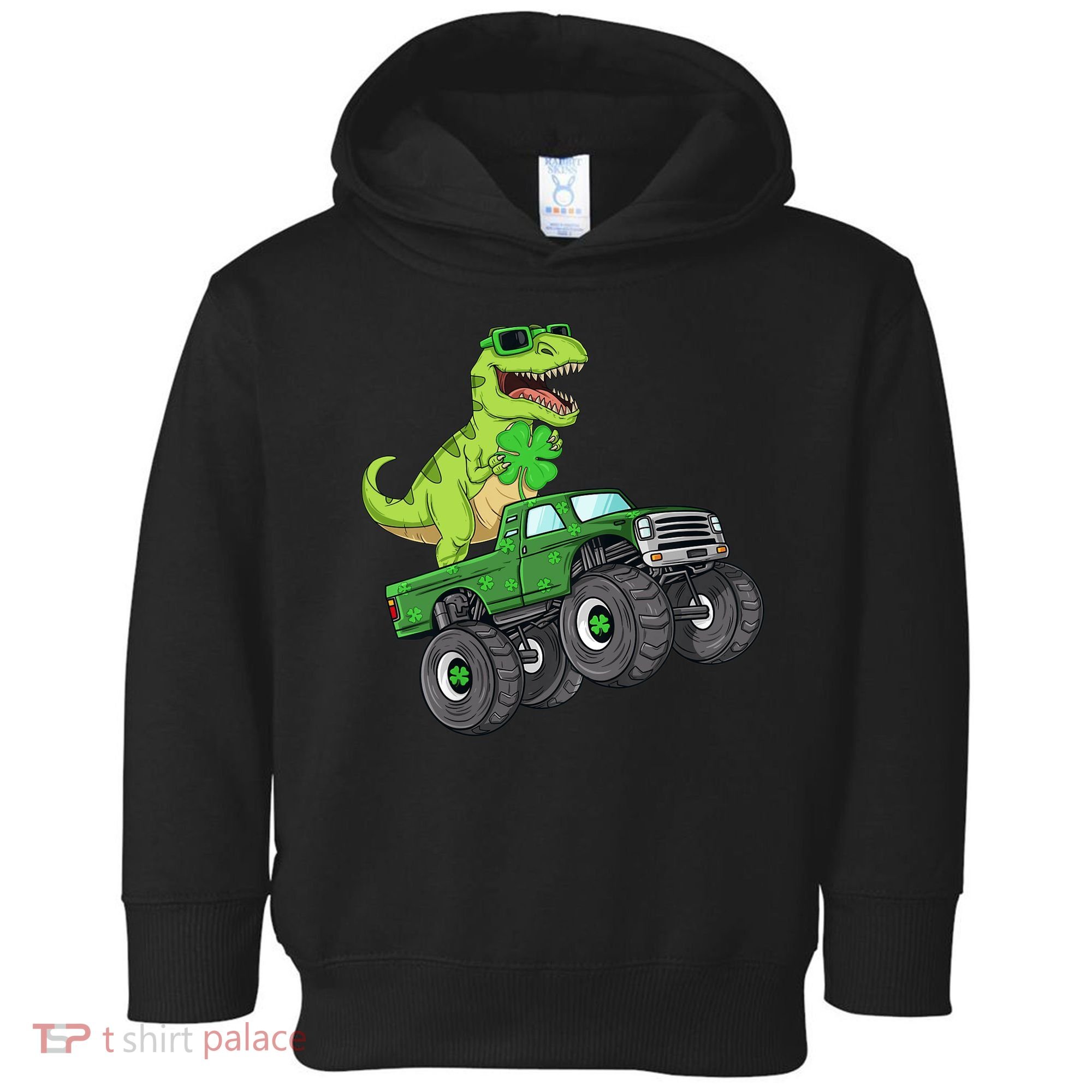 St Patricks Day T Rex Riding Monster Truck Dino Toddler Hoodie